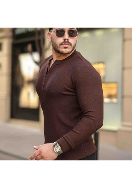 Erkek Fermuarlı Bisiklet Yaka Dokulu Uzun Kollu Triko fiyatları