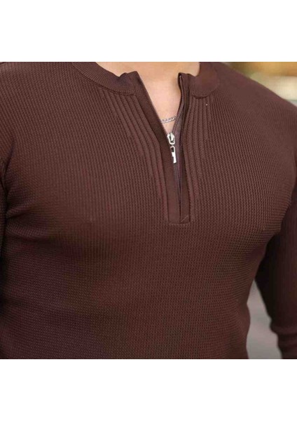Erkek Fermuarlı Bisiklet Yaka Dokulu Uzun Kollu Triko modelleri