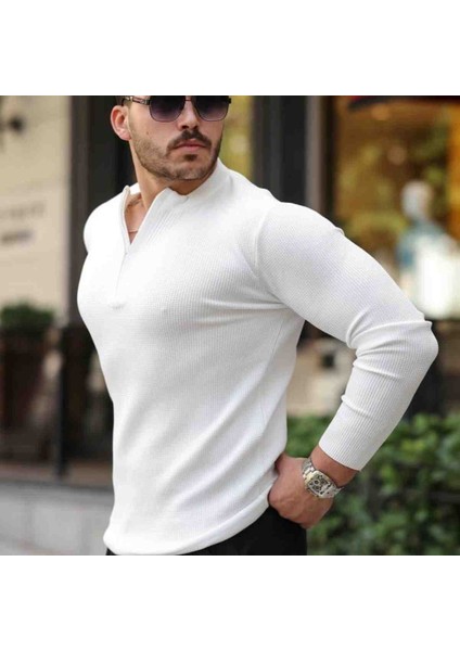 Erkek Fermuarlı Bisiklet Yaka Dokulu Uzun Kollu Triko fiyatları