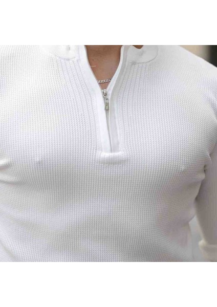 Erkek Fermuarlı Bisiklet Yaka Dokulu Uzun Kollu Triko modelleri