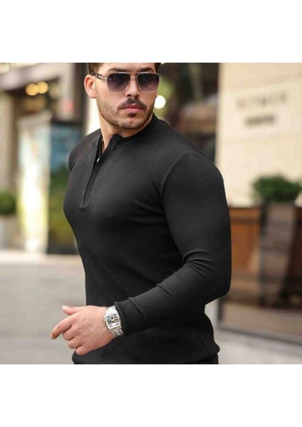Erkek Fermuarlı Bisiklet Yaka Dokulu Uzun Kollu Triko fiyatları