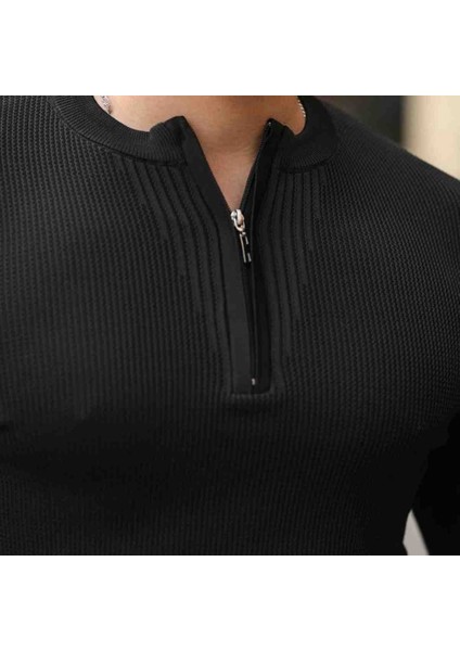 Erkek Fermuarlı Bisiklet Yaka Dokulu Uzun Kollu Triko modelleri