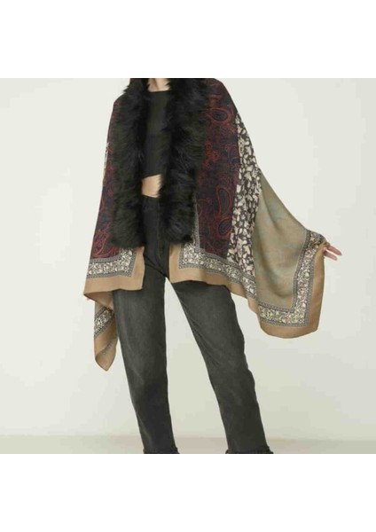 Hawai Desenli Şal, Kırmızı Gül Figürlü Kolye Hediye