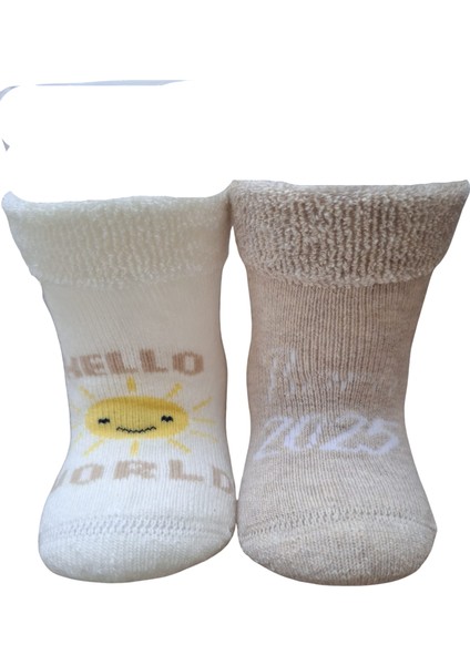 OKAYRO Organic %100 Organik Pamuk Havlu Örgü Bebek Çorap Seti | Hediye Kutulu Yenidoğan 6’lı | Baby Shower