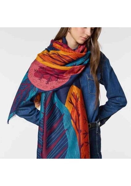 Hawai Desenli Şal, Kırmızı Gül Figürlü Kolye Hediye