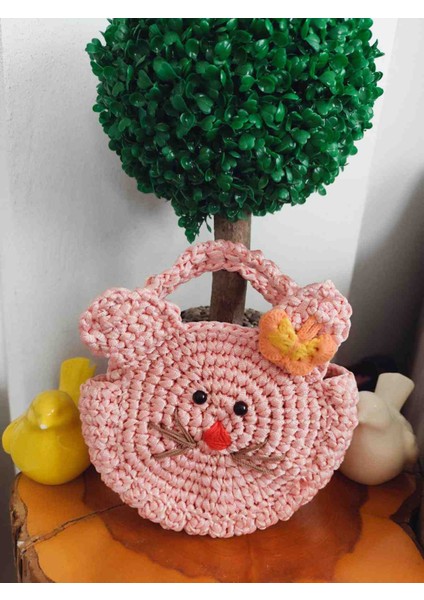El Yapımı Pembe Örgü Tavşan Çanta – Çocuklar ve Kadınlar Için Sevimli Örgü El Çantası