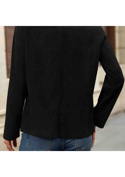 Kadın Uzun Kollu Önü Açık Yakalı Süet Ceket, Kırmızı Gül Figürlü Kolye Hediye modelleri