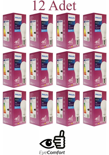 13W 1521 Lümen 12 Adet 6500K Beyaz Işık Tasarruf Lu LED Ampül Mycare Eyecomfort