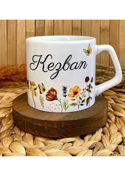 Kişiye Özel Isimli Lüks Kupa Bardak Gün Batımı Çiçekleri