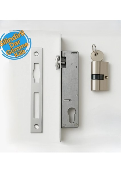 Makaralı Dar Gömme Kilit Alüminyum Kapı Kilidi Silindirli Barelli 25 mm