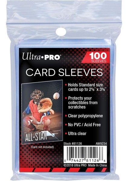 Pro - 100 Adet Yumuşak Kart Kılıfı 2-5/8" x 3-5/8" - Değerli Spor Kartlarınızı, Oyun Kartlarınızı ve Koleksiyon Ticaret Kartlarınızı Ultra Şeffaf Kart Kılıflarında Koruyun