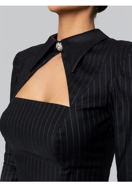 Scorpıo Çizgili Uzun Kol Saten Detay elbise indirimleri