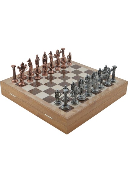 Büyük Boy Metal Osmanlı-Bizans Satranç Tk. Antik ve Mermer Desenli Sandıklı Mdf TAHTASI(36X36 Cm.)