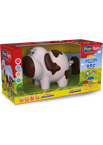 Happy Animal Dog Oyun Hamuru Seti, 4 Renkli X55GR (Toplam 220GR), 4 Farklı Kesme Kafası ve 5 Parça Aksesuar, Toksik Olmayan Yaratıcı Oyun Seti, 3+ Yaş Erkek ve Kız Çocukları Için
