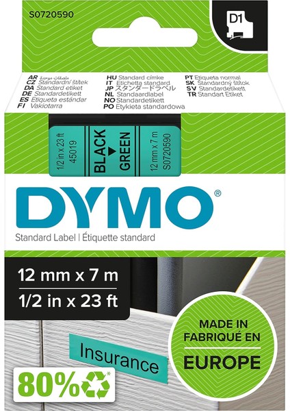 S0720590, D1 Yedek Şerit (12 mm x 7 Mt), Yeşil/siyah (45019)