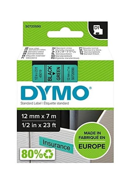 S0720590, D1 Yedek Şerit (12 mm x 7 Mt), Yeşil/siyah (45019) modelleri