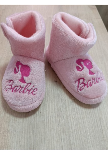 Kız Çocuk Pembe Panduf Barbie Figürlü Ev Patiği