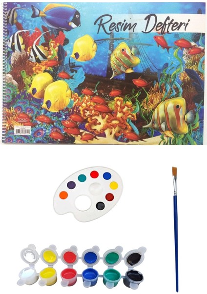 Doğal Seramik Hamuru Resim Başlangıç Seti, Resim Seti, Palet, 6'lı Akrilik Boya, Fırça