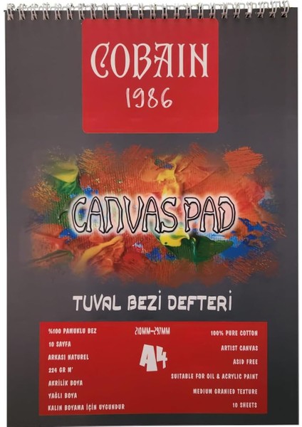 Sanat Taha Demir Cobain 1986 Canvas Pad Tuval Bezi Defteri Akrilik, Yağlıboya, Guaj Defteri (A5)