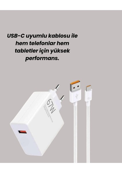 67W Turbo Hızlı Şarj Adaptörü ve Type-C Kablo Güvenli Şarj Teknolojisi modelleri