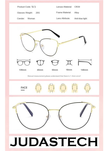 W3 Mavi Işık Gözlüğü -UV400 (Optik Için Uygundur)