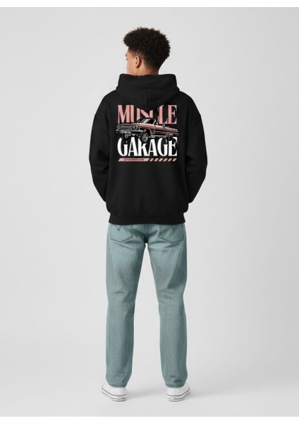 Unisex Siyah Baskılı Oversize Fit Pamuklu Kapüşonlu Sweatshirt