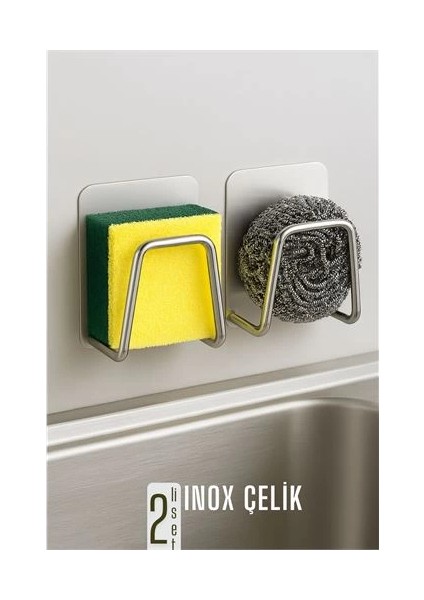 Inox Bulaşık Sübgerlik Stant- Mutfak Askısı Profesyonel 2 Li Set