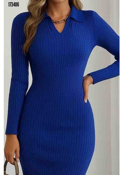 Kadın Uzun Kollu Yakalı Triko Elbise, Kırmızı Gül Figürlü Kolye Hediye fiyatları