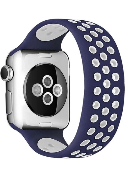 Apple Watch 38MM Ayarlı Delikli Silikon Kordon - LACIVERT-BEYAZ-(5796)