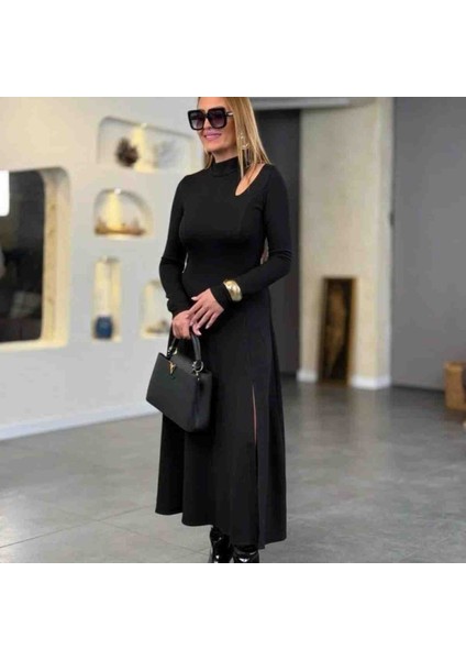 Kadın Balıkçı Yaka Damla Detaylı Yırtmaçlı Uzun Viskon Iki Iplik Maxi Elbise, Kırmızı Gül Figürlü Kolye Hediye fiyatları