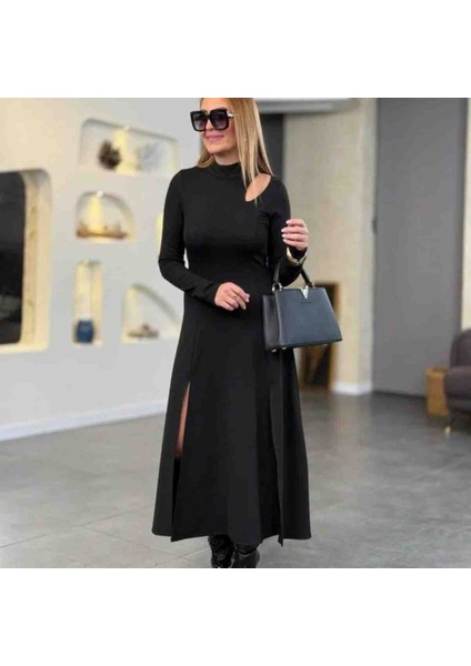 Kadın Balıkçı Yaka Damla Detaylı Yırtmaçlı Uzun Viskon Iki Iplik Maxi Elbise, Kırmızı Gül Figürlü Kolye Hediye fırsatları