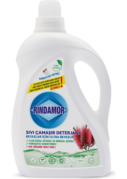 %100 Doğal Bitkisel Beyazlar Sıvı Çamaşır Deterjanı Organik Nioli Yağlı-Kendinden Yumuşatıcılı