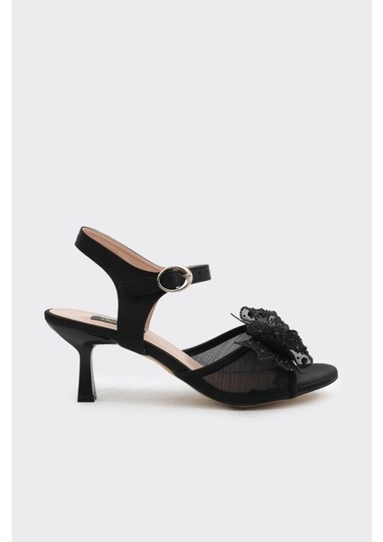 Topuklu Dantelli Taş Aksesuarlı Kadın Abiye Ayakkabı