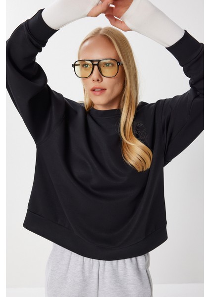 Basic Yumuşak Modal Sweatshirt LUB0245 Siyah