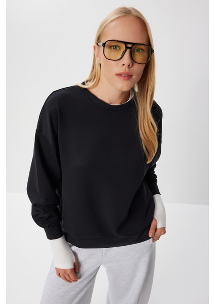 Basic Yumuşak Modal Sweatshirt LUB0245 Siyah fiyatları