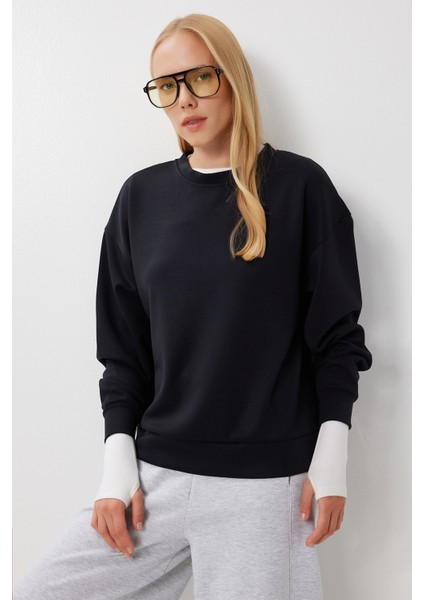 Basic Yumuşak Modal Sweatshirt LUB0245 Siyah modelleri