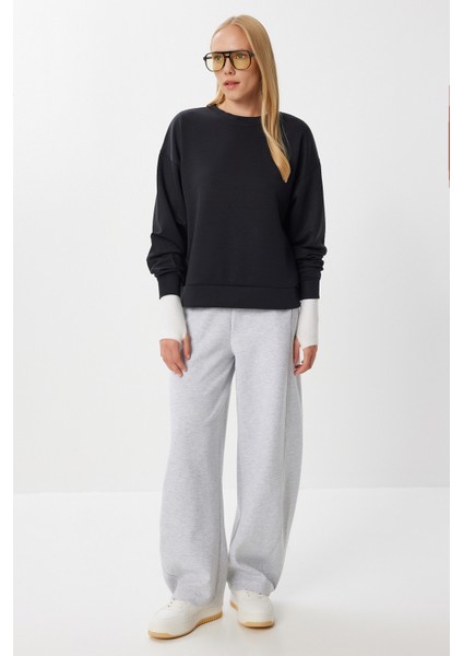 Basic Yumuşak Modal Sweatshirt LUB0245 Siyah fırsatları