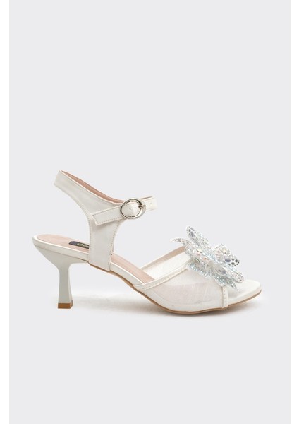 Topuklu Dantelli Taş Aksesuarlı Kadın Abiye Ayakkabı