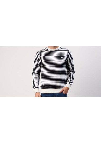 Bisiklet Yaka Çizgili Beyaz Regular Fıt modelleri