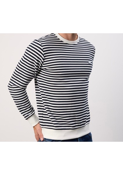 Bisiklet Yaka Çizgili Beyaz Regular Fıt fırsatları