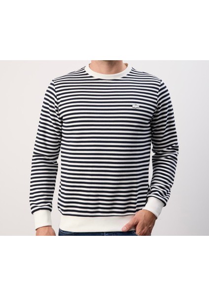 Bisiklet Yaka Çizgili Beyaz Regular Fıt indirimleri