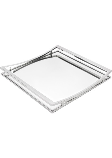 Gümüş Metal Kare Ayaklı Aynalı Tepsi 40X40X4 cm