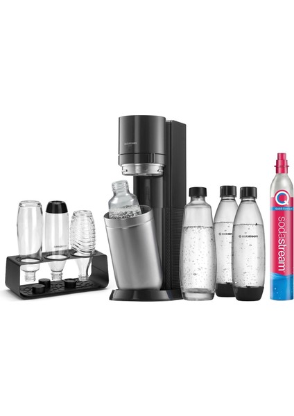 Duo Soda Makinesi | Quick-Connect Co₂ + 2 Cam Şişe + 2 Plastik Şişe + Şişe Standı