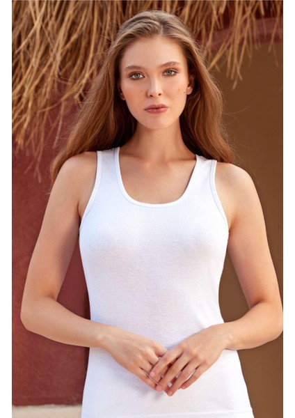 Kadın Berrak 3'lü Beyaz Ribana Mat Biyeli Geniş Askılı Atlet 2037