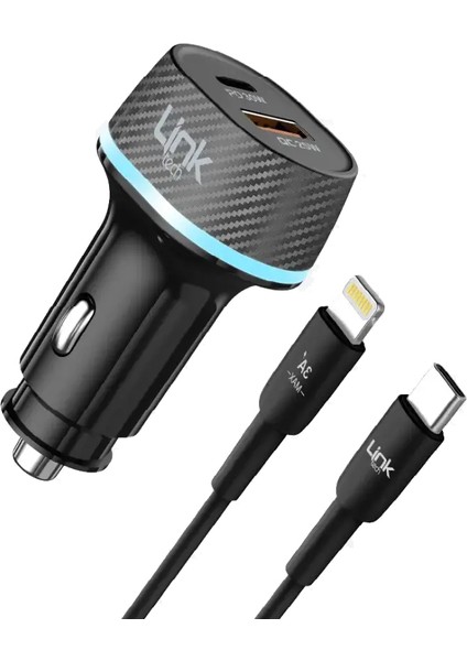 C435 55W Dual PD30W + QC25W Araç Şarj Aleti Type-C To Lightning Kablo Set