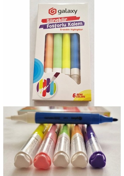 Silinebilir Fosforlu Kalem 6 Renk 1 Paket Galaxy Silinebilir Işaretleme Kalemi Çift Başlı Pürüzsüz Yazma Silme Fixpoint fırsatları