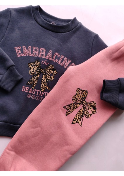 Kız Çocuk Üç Iplik Şardonlu 2’li Takım | Sweatshirt & Eşofman Altı | Fiyonk Baskılı fiyatları