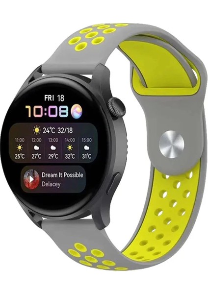 Watch 22MM Spor Delikli Kordon - GRI-YEŞIL-(5796)