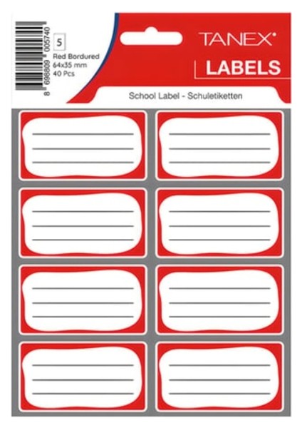 Kids Okul Etiketi Bordürlü Kırmızı 5li - 3 Paket