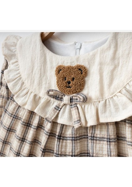 Kız Bebek Ekose Desenli Ayıcıklı Pamuklu Elbise 9-12-18-24 Ay fiyatları